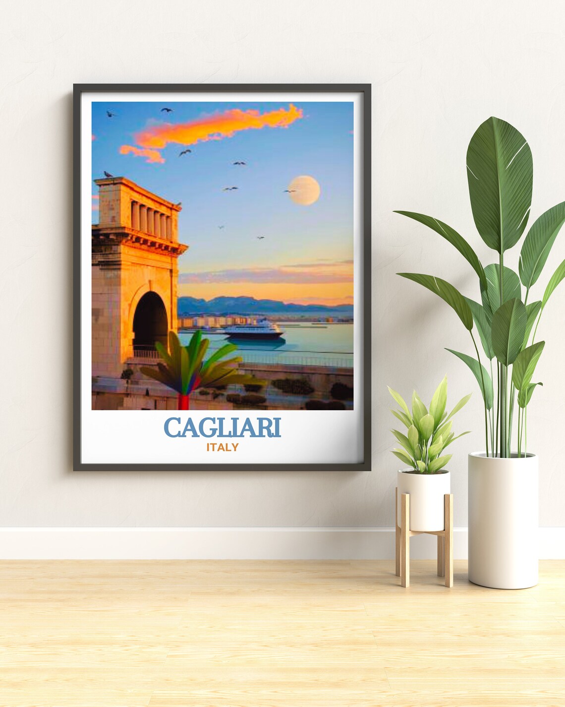 Cagliari Bastione di Saint Remy Harbor at Golden Sunset Poster - Image 2