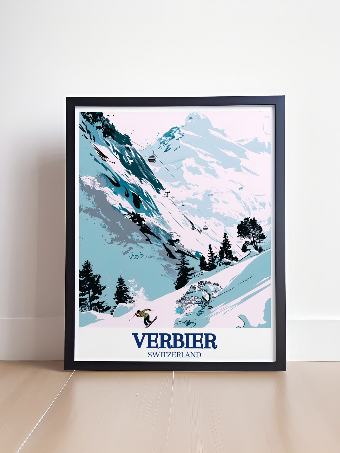 Verbier Switzerland Ski Resort Steep Slopes Gondola Snow Poster - Image 4