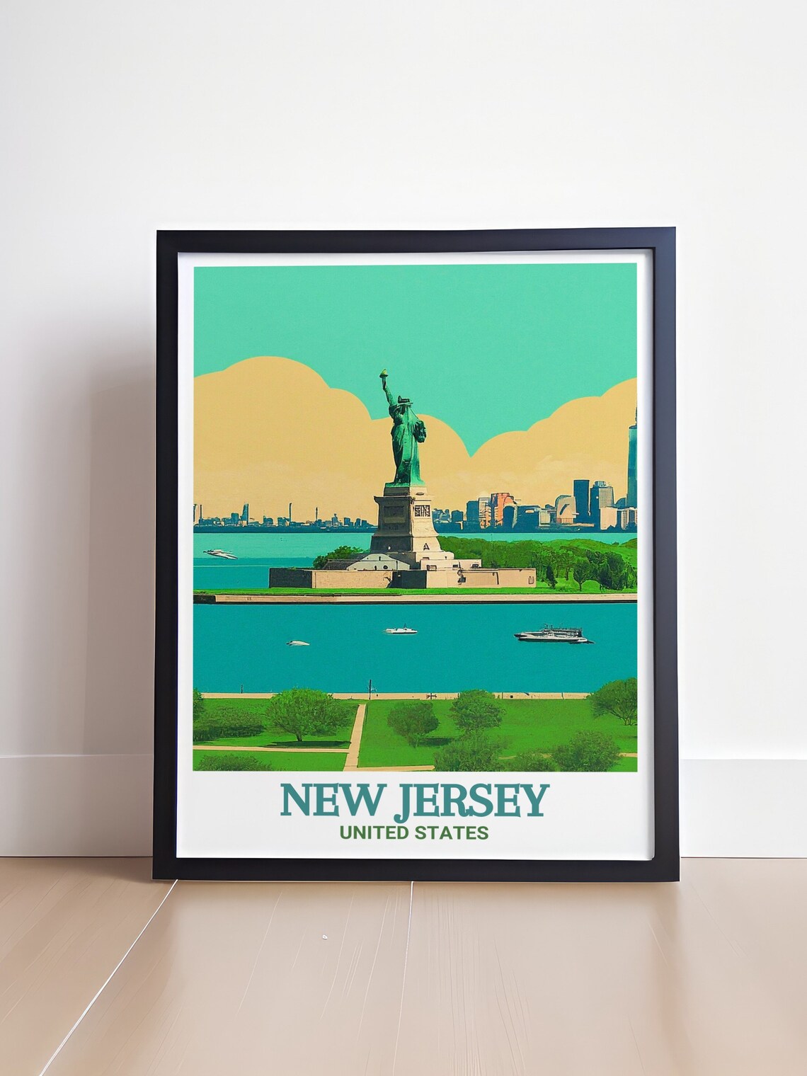 New Jersey Statue of Liberty State Park Skyline Travel Poster - Image 4