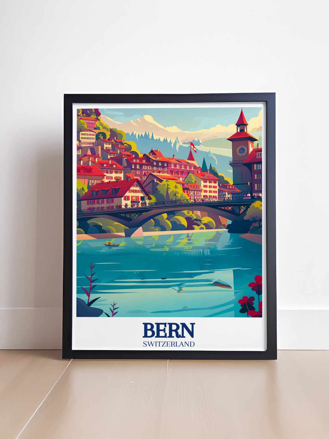 Bern Switzerland Nydegg Bridge Aare River Old Town Scene Poster - Image 4