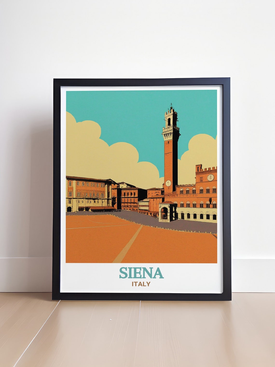 Siena Italy Piazza Del Campo Torre Mangia Retro Travel Print - Image 4