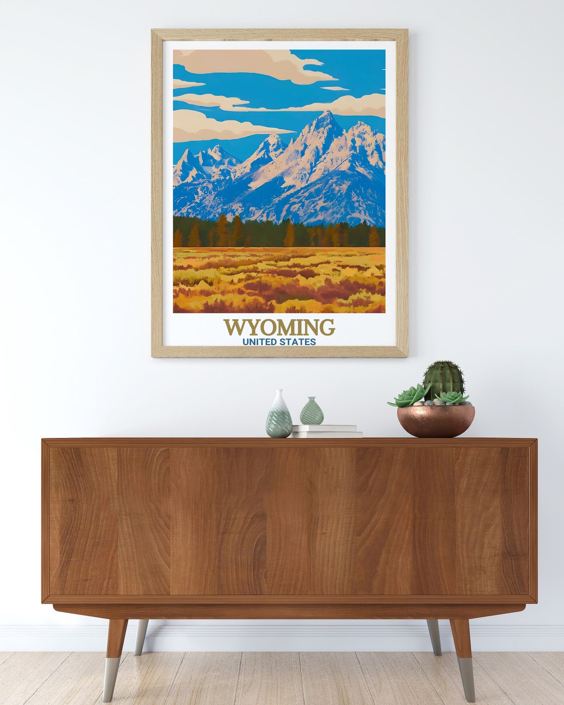 Grand Teton Wyoming Mountains Golden Meadow Vintage Travel Poster - Image 2