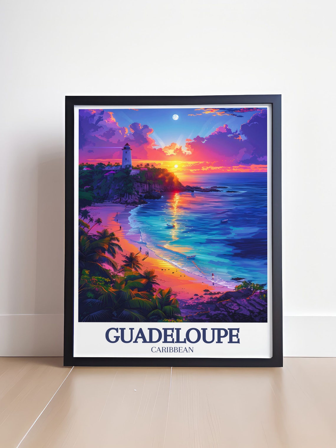 Guadeloupe Caribbean Lighthouse Sunset Beach Cove Travel Poster - Image 4