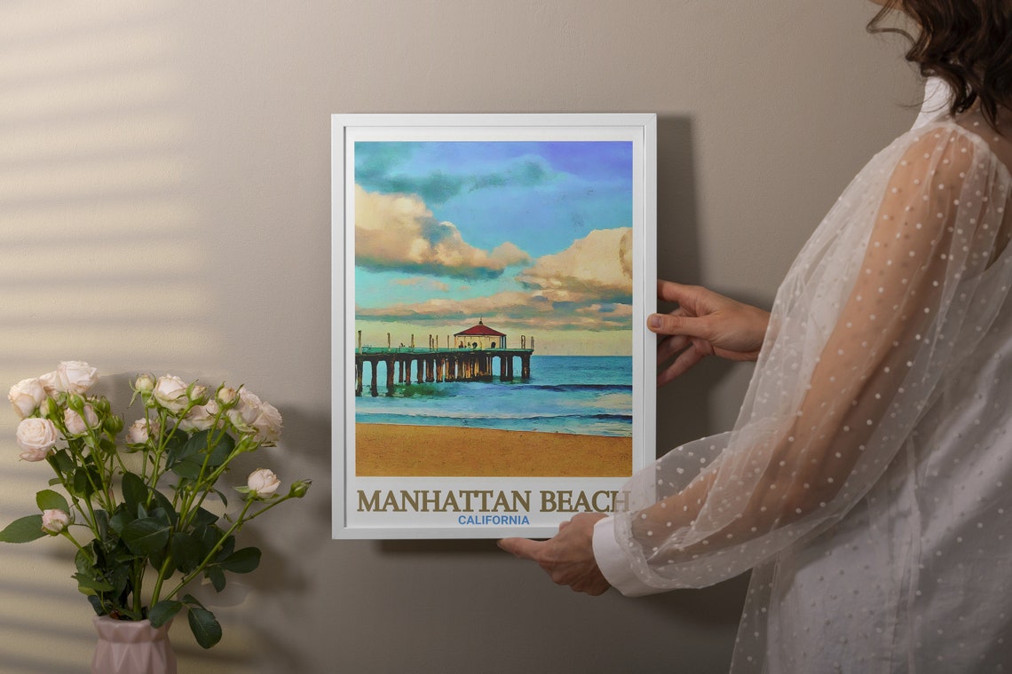 Manhattan Beach Pier Stretching Over the Blue Ocean Travel Poster - Image 3