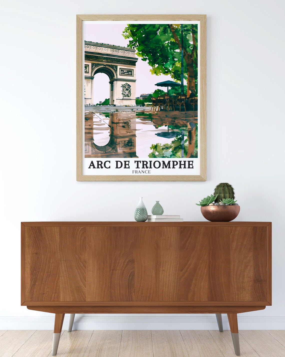 Arc de Triomphe France Watercolor Rainy Street Reflection Scene Poster - Image 2