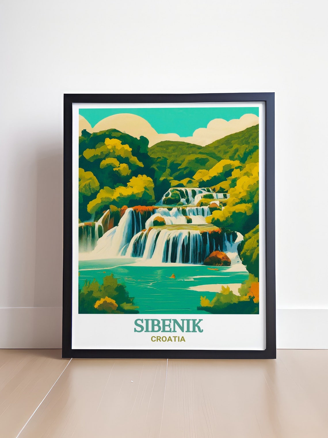 Sibenik Croatia Cascading Waterfalls Vintage Style Travel Poster - Image 4