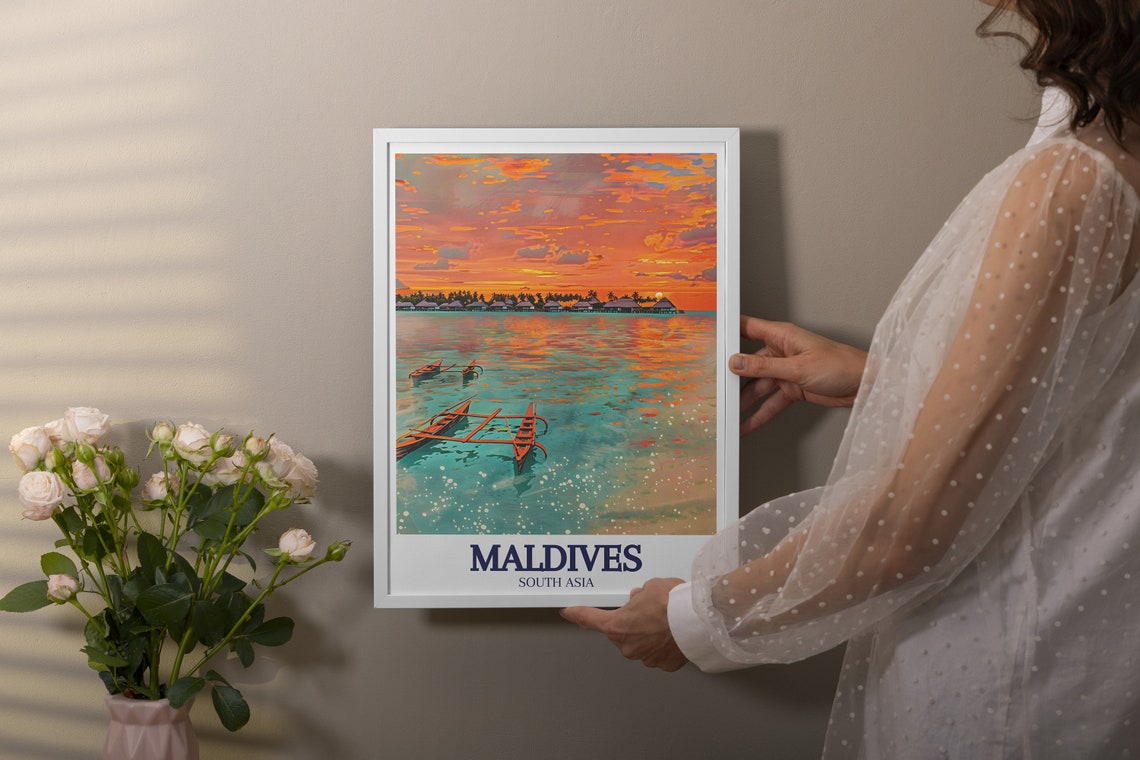 Maldives Resort Overwater Villas Sunset Lagoon Travel Poster - Image 3