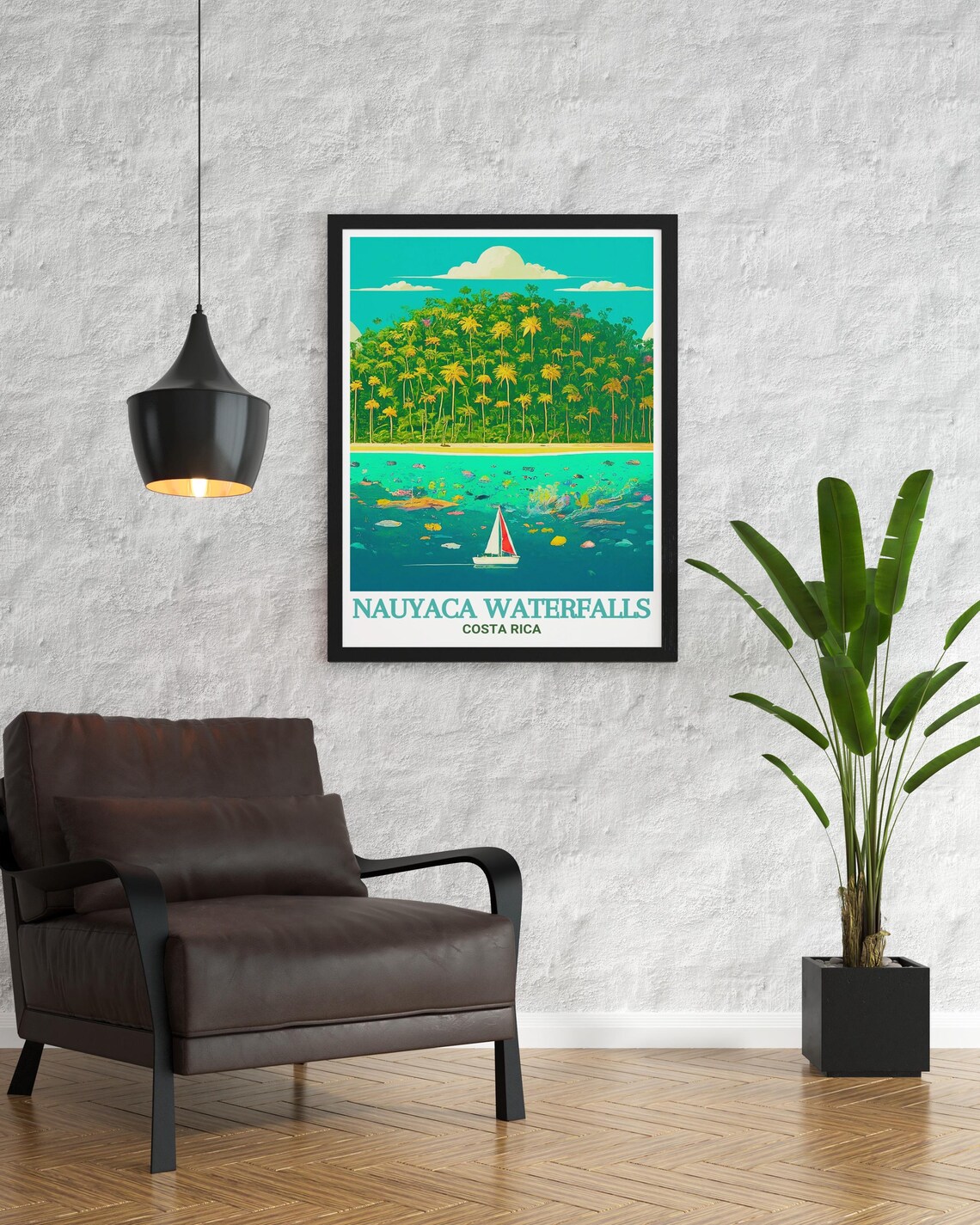 Nauyaca Waterfalls Costa Rica Tropical Palm Island Sail Poster - Image 4