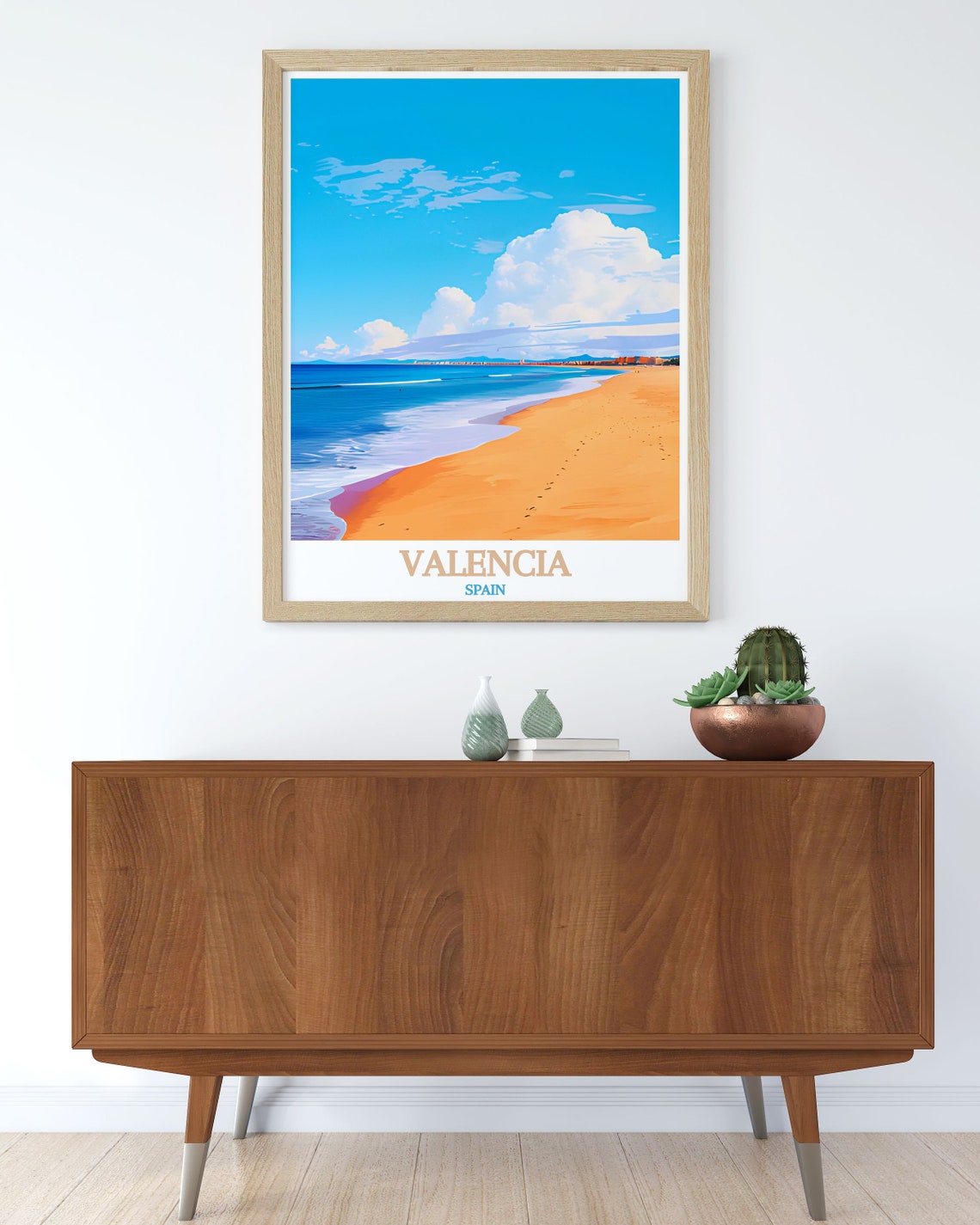 Valencia Spain Golden Sand Beach Under A Clear Blue Sky Poster - Image 3