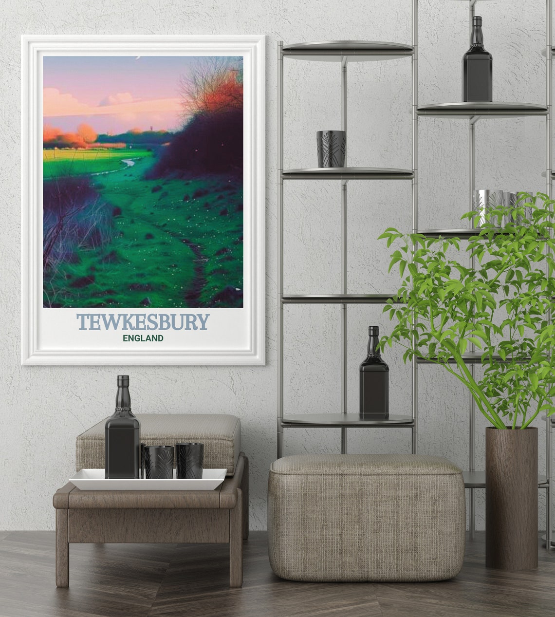 Tewkesbury Countryside Meadow Path Pastel Dusk England Poster - Image 3