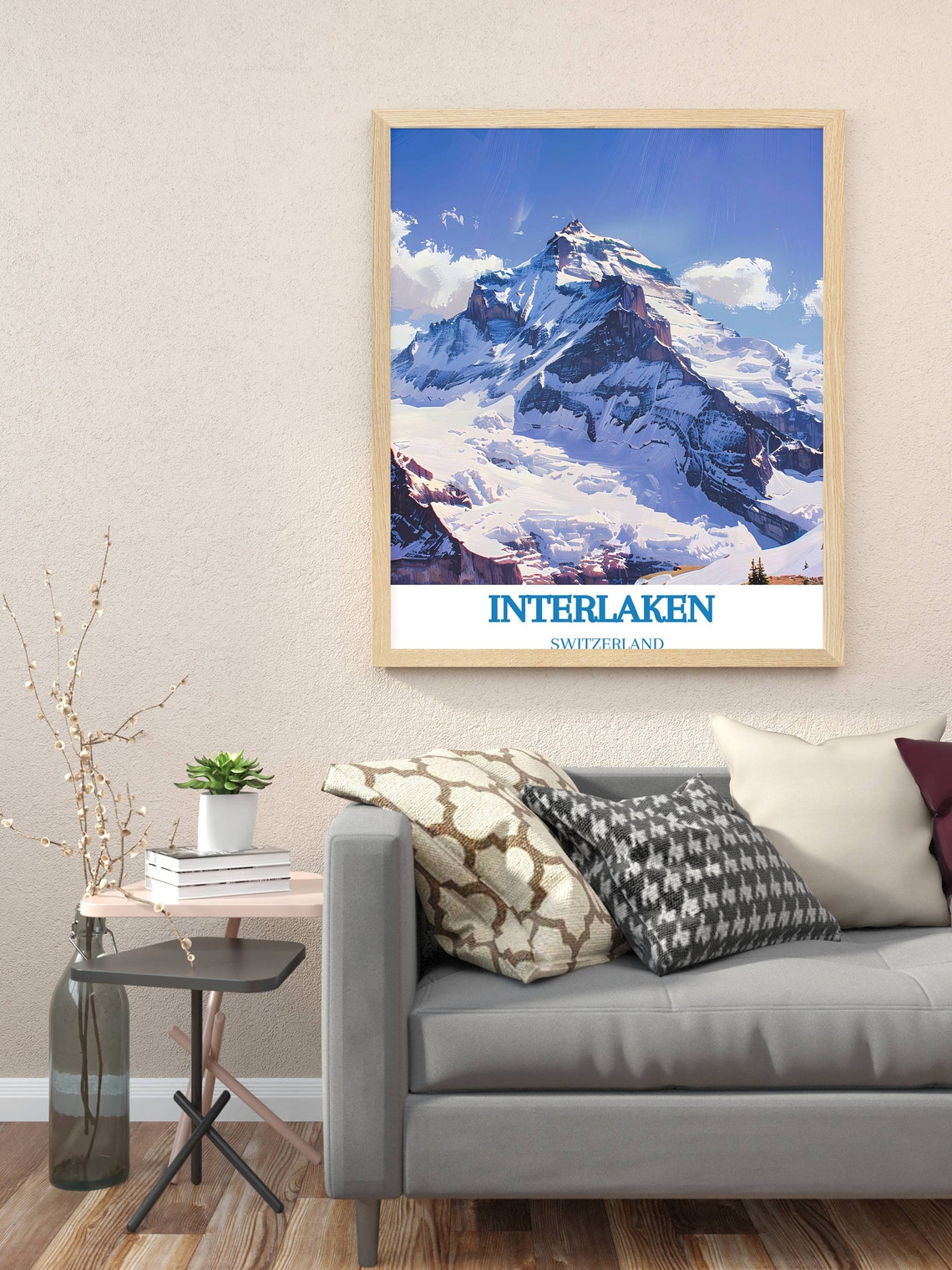 Interlaken Switzerland Snowcapped Alpine Peak Blue Sky Travel Poster - Image 2