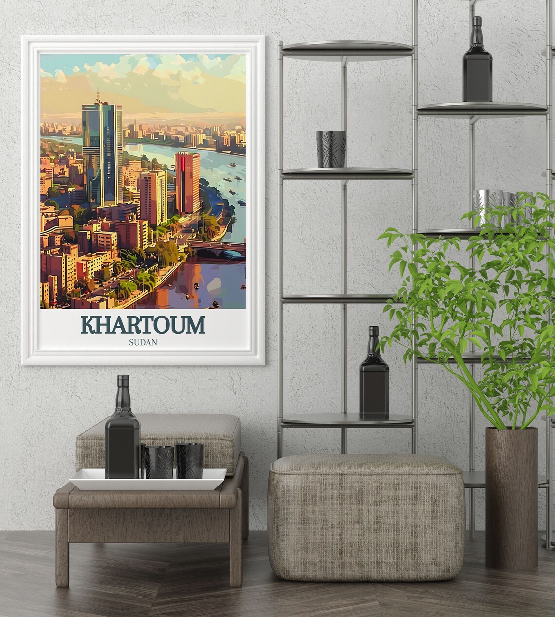 Khartoum City Skyline Over the Nile River at Golden Hour Travel Poster - Image 2