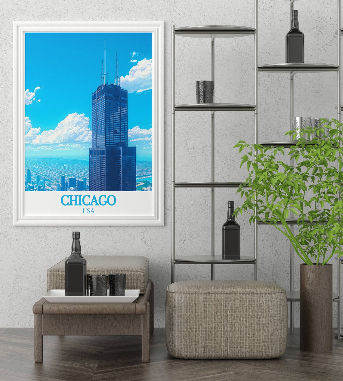 Chicago Willis Tower Blue Sky Skyscraper City View USA Poster - Image 2