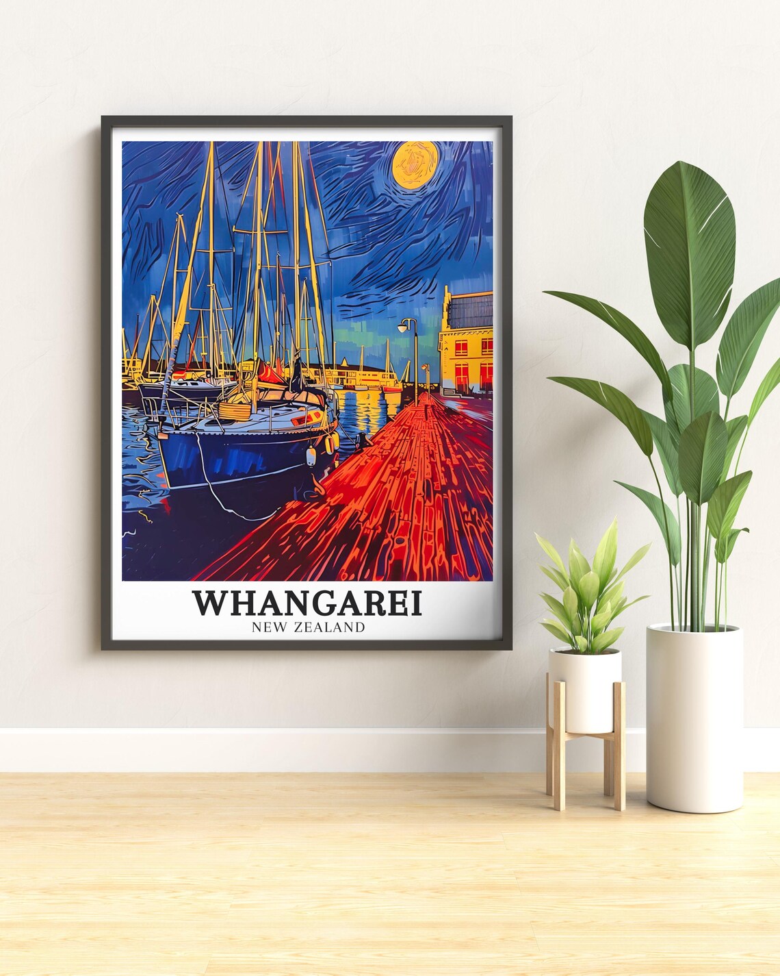 Whangarei New Zealand Night Marina Sailboats Starry Sky Poster - Image 3