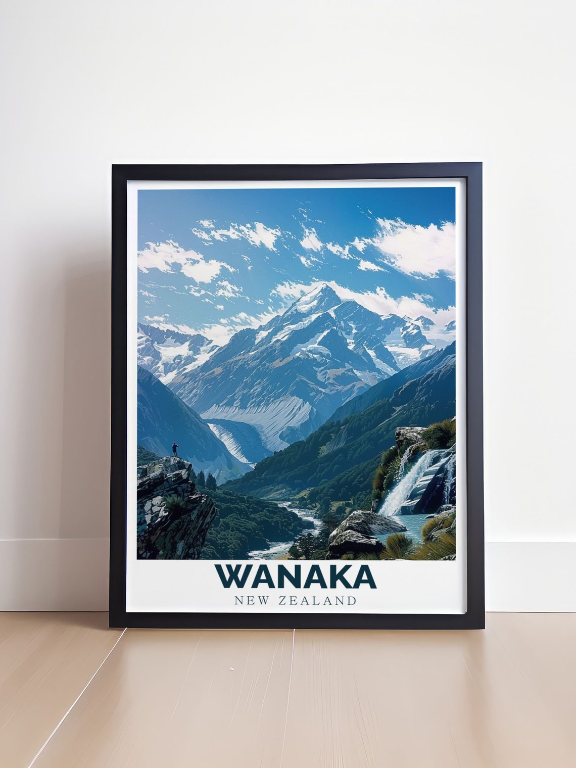 Wanaka New Zealand Mountain Valley Waterfall Hiker Travel Poster - Image 4