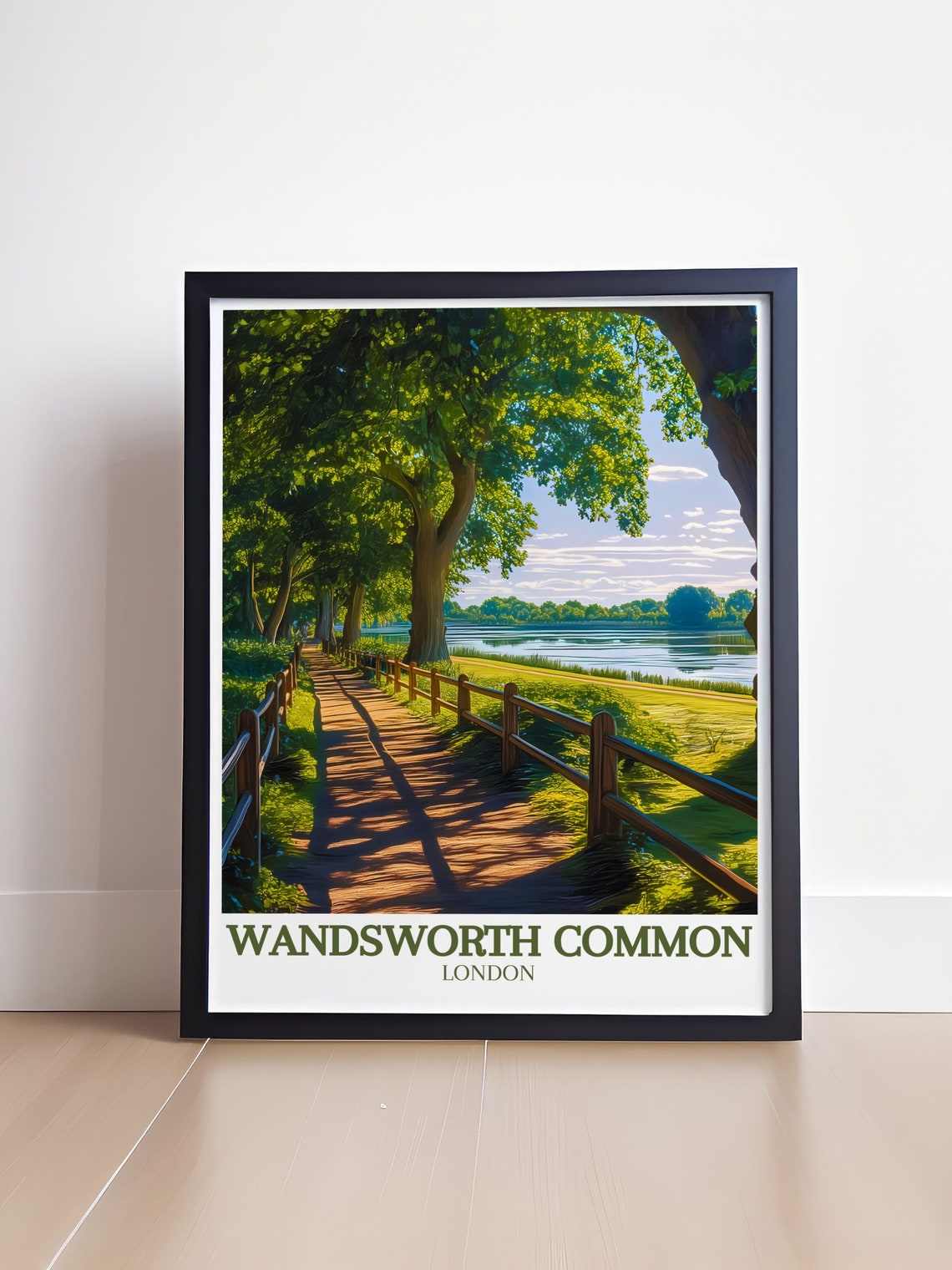Wandsworth Common London Tree Lined Lake Path Walk Travel Poster - Image 4