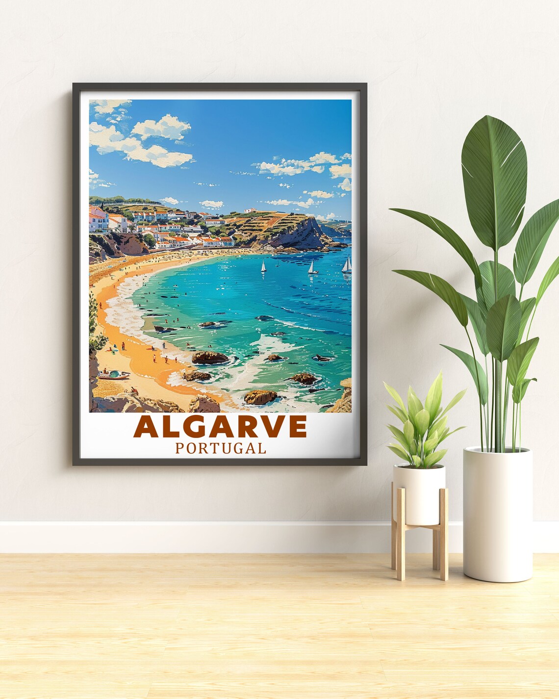 Algarve Portugal Golden Beach Cove Sailboats Retro Travel Poster - Image 2