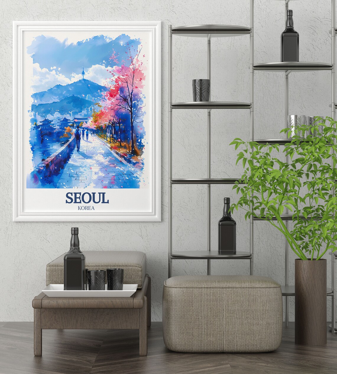 Seoul N Seoul Tower Spring Blossom Watercolor Korea Travel Poster - Image 3