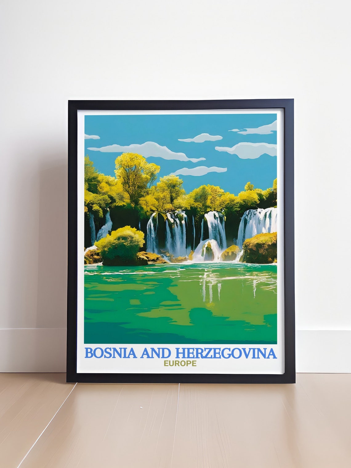 Bosnia And Herzegovina Art Print Kravica Waterfalls Travel Posters Mostar Travel Art Kravica Waterfalls Wall Art - Image 4
