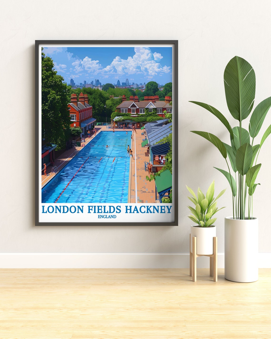 London Fields Hackney Outdoor Lido Pool Summer Day Travel Poster - Image 2