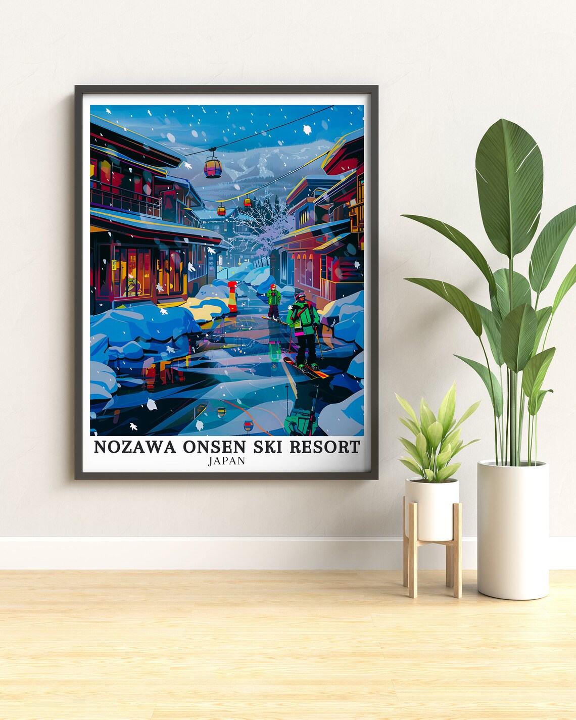 Nozawa Onsen Snowy Ryokan Street Night Ski Resort Japan Travel Poster - Image 2