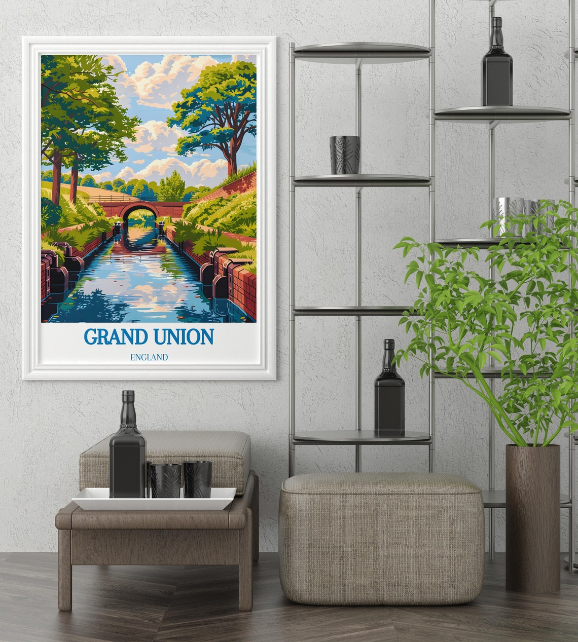 Grand Union Canal England Brick Lock Bridge Trees Scenic Travel Poster - Image 3