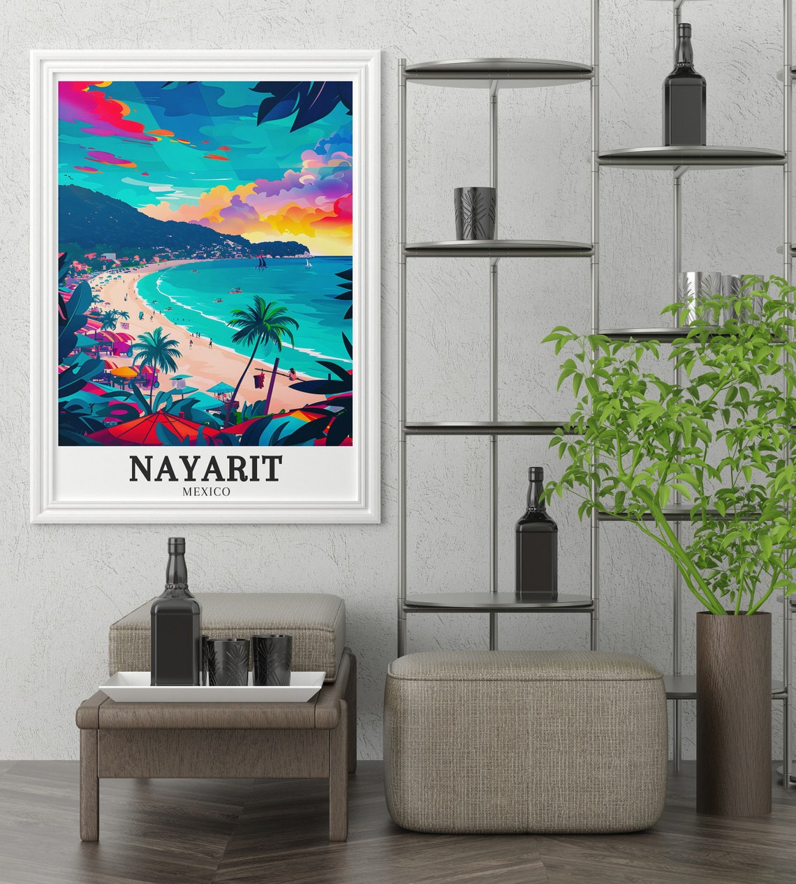 Nayarit San Pancho Beach Sunset Palms Vibrant Coastal Poster - Image 2