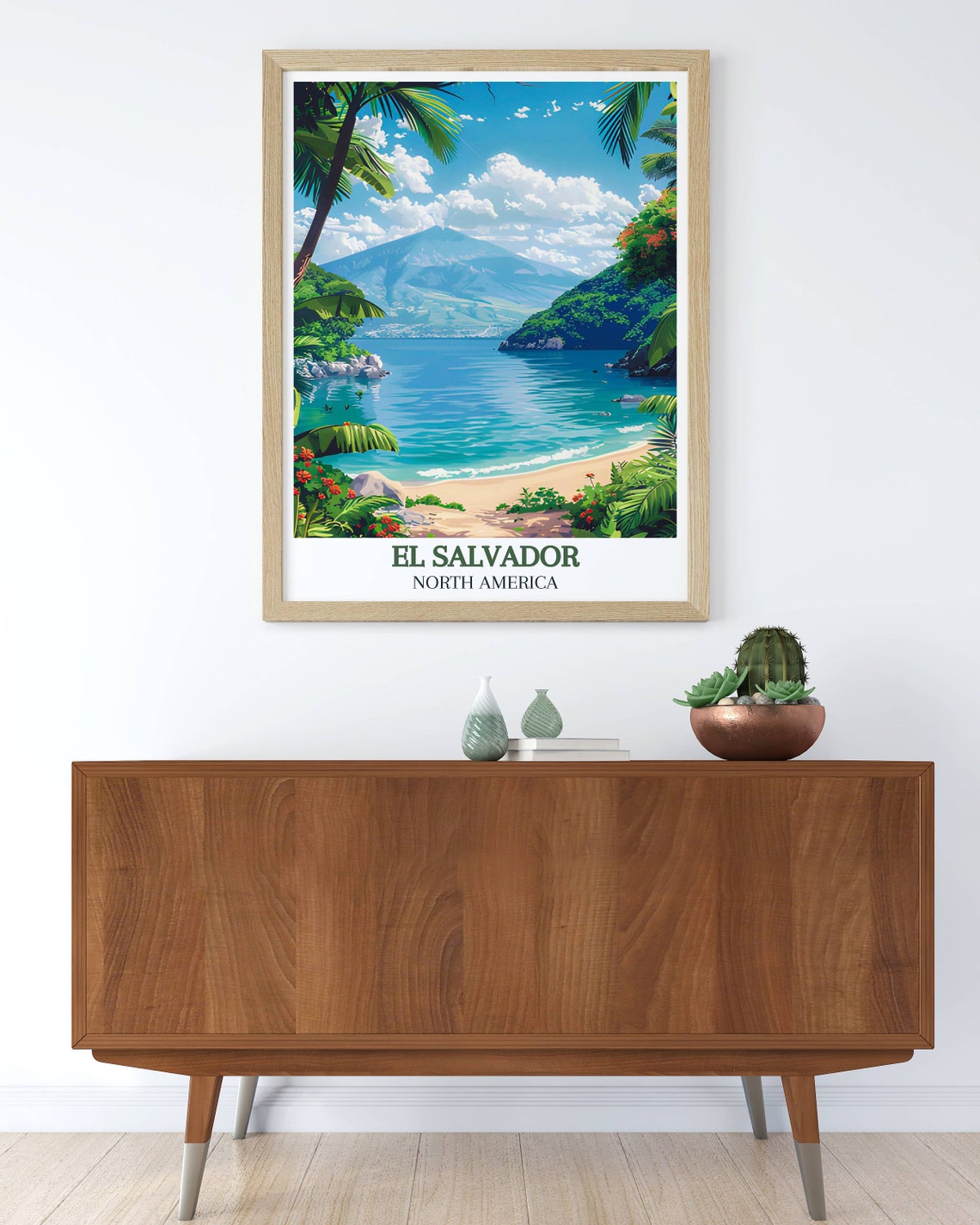 El Salvador Tropical Beach Cove Beneath a Volcano View Poster - Image 3