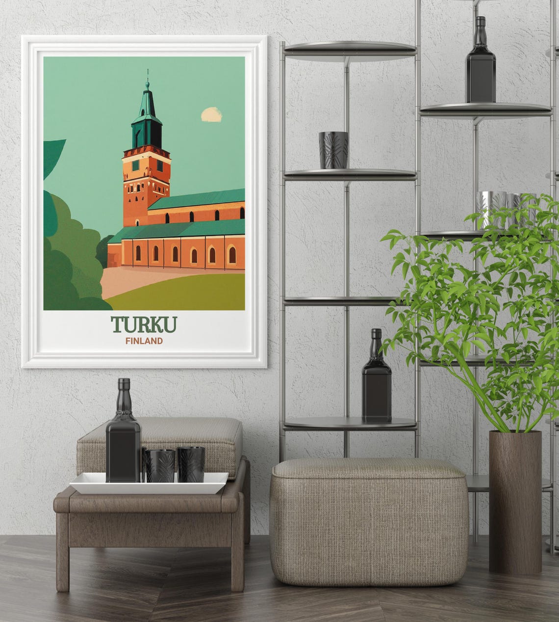 Turku Finland Cathedral Minimalist Green Illustration Travel Poster - Image 3