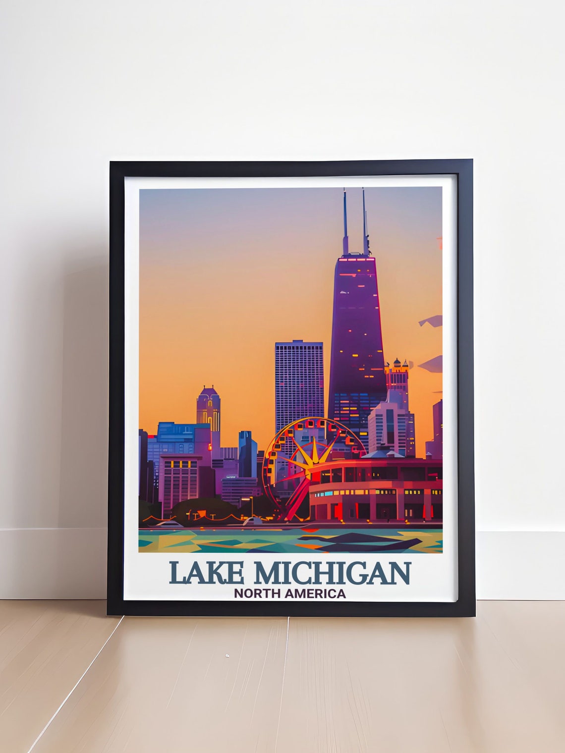 Lake Michigan Art Navy Pier Poster For Unique Gifts Navy Pier Decor For Home And Gifts Navy Pier With Lake Michigan Travel Poster Art - Image 4