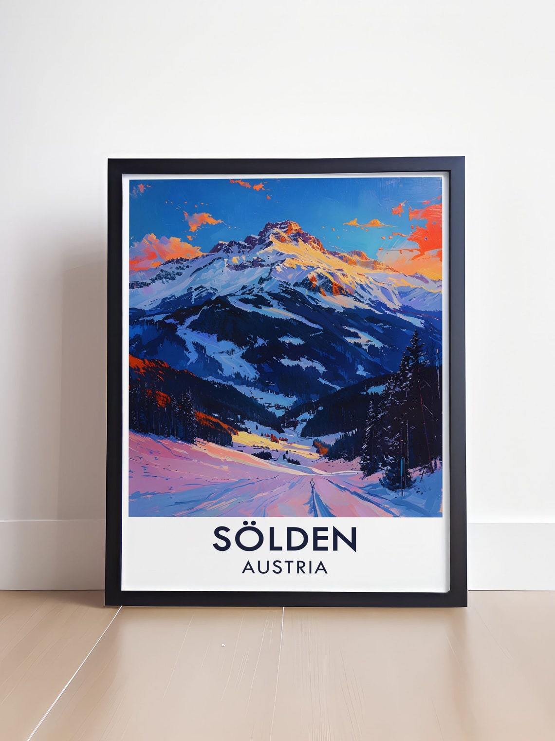 Solden Austria Winter Sunset Ski Slopes and Snowy Alpine Peak Poster - Image 4