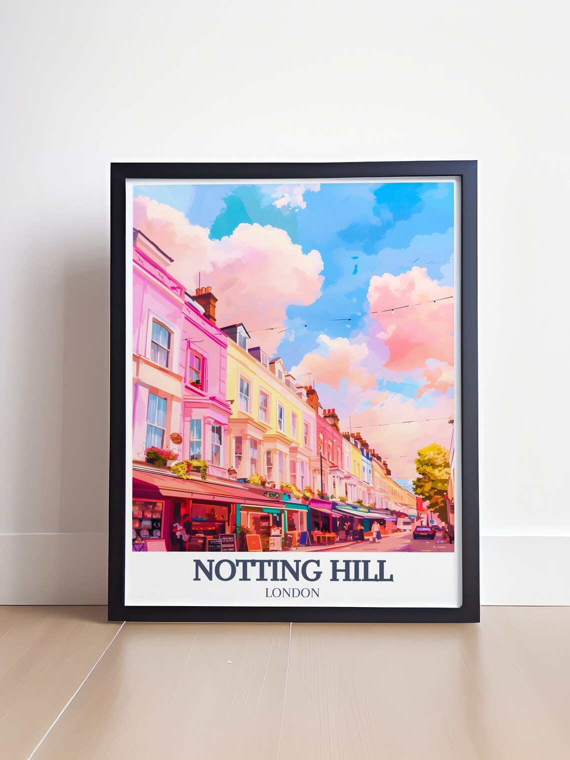 Notting Hill London Pastel Portobello Market Street Pink Houses Poster - Image 4
