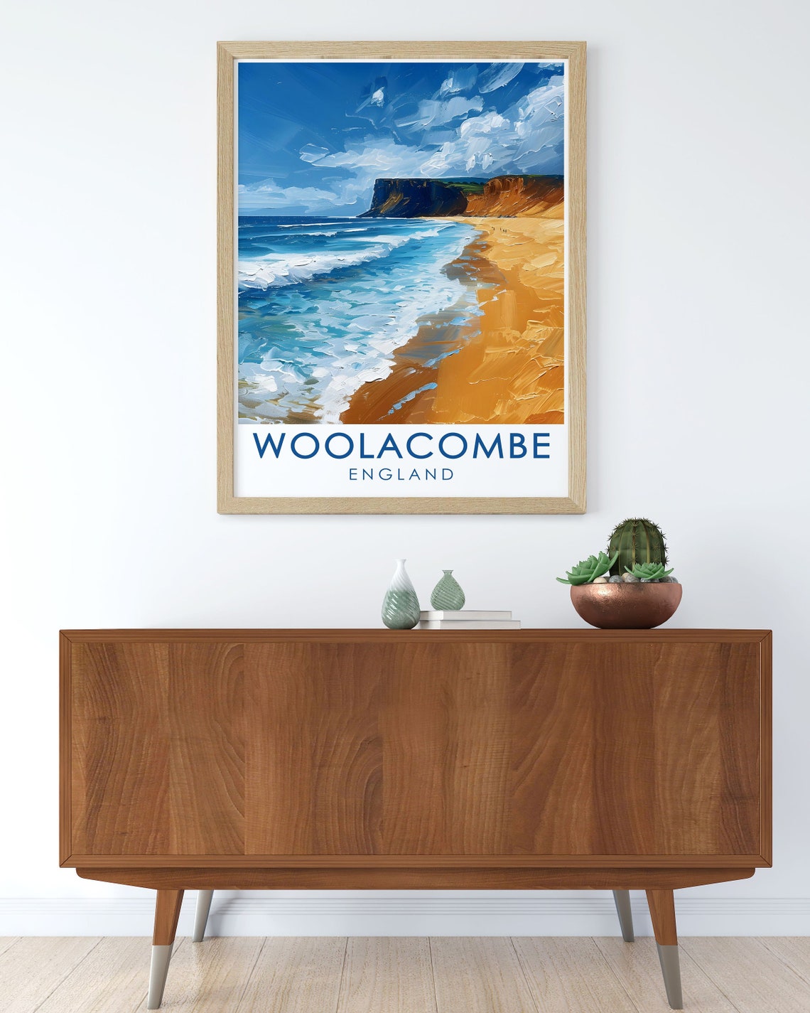 Woolacombe Golden Beach Cliffs Impasto Oil Painting Travel Poster - Image 3