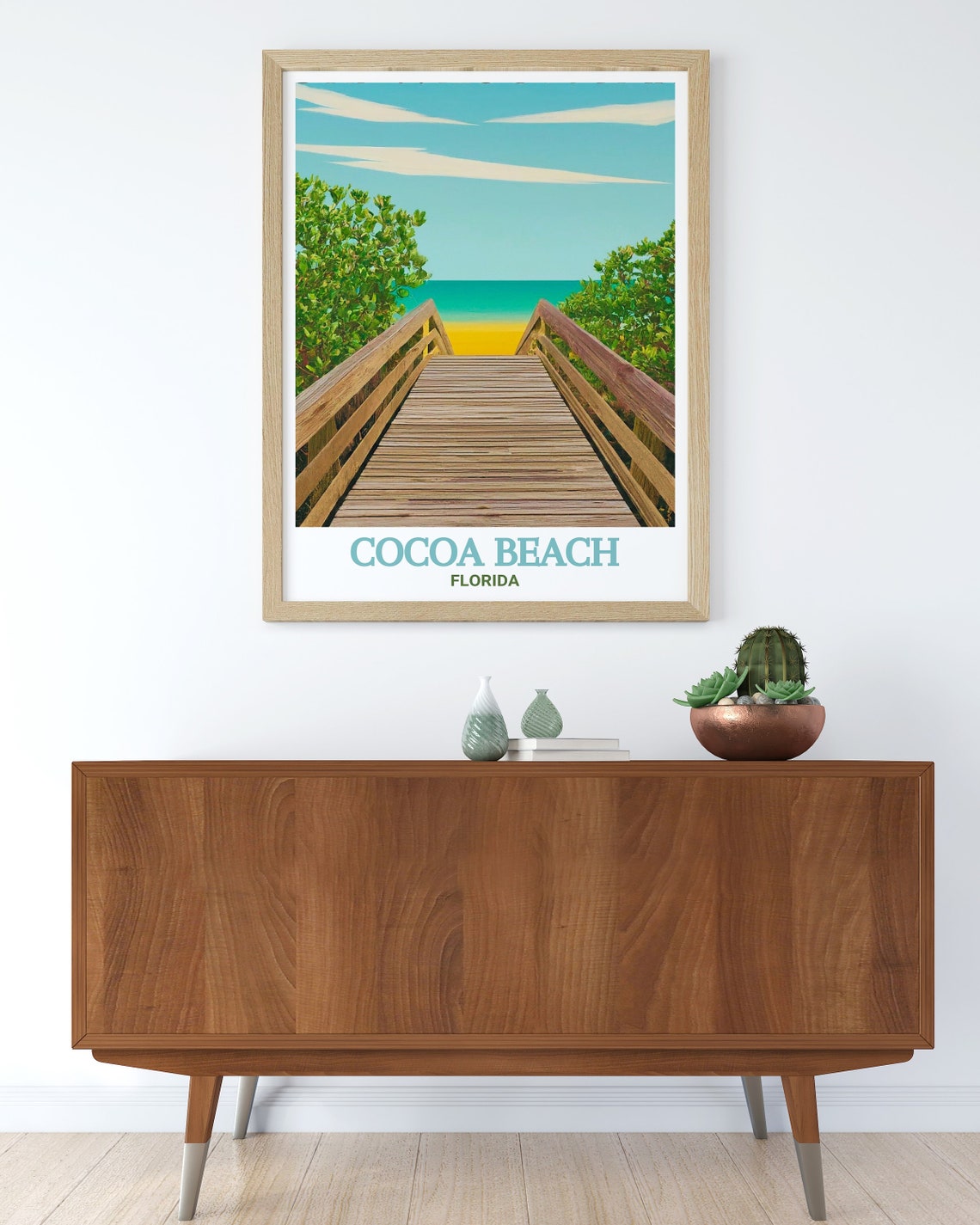 Cocoa Beach Florida Boardwalk Over Dunes Ocean View Travel Poster - Image 2
