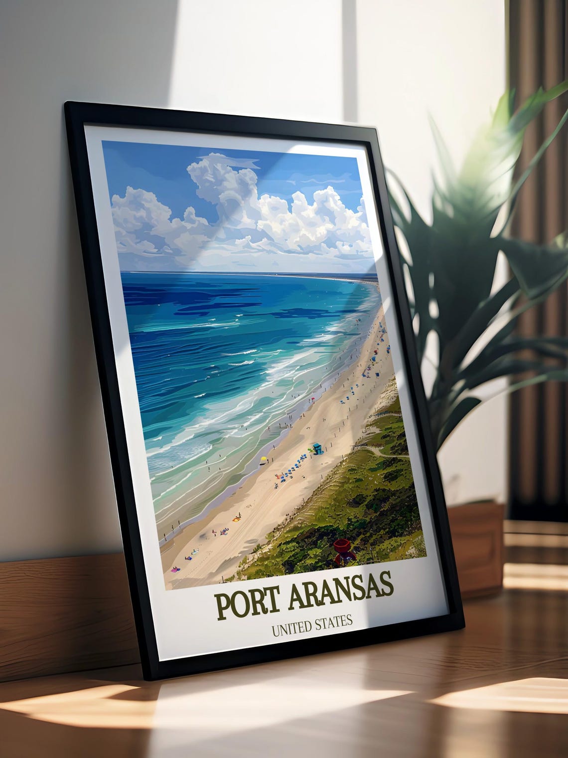 Port Aransas Texas Beach Coastline Aerial View Travel Poster - Image 2