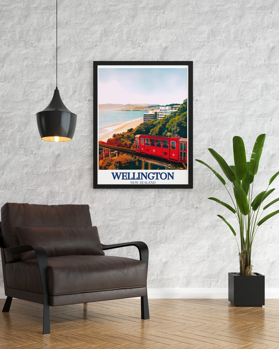 Wellington Oriental Bay Beach With Iconic Red Cable Car Travel Poster - Image 3