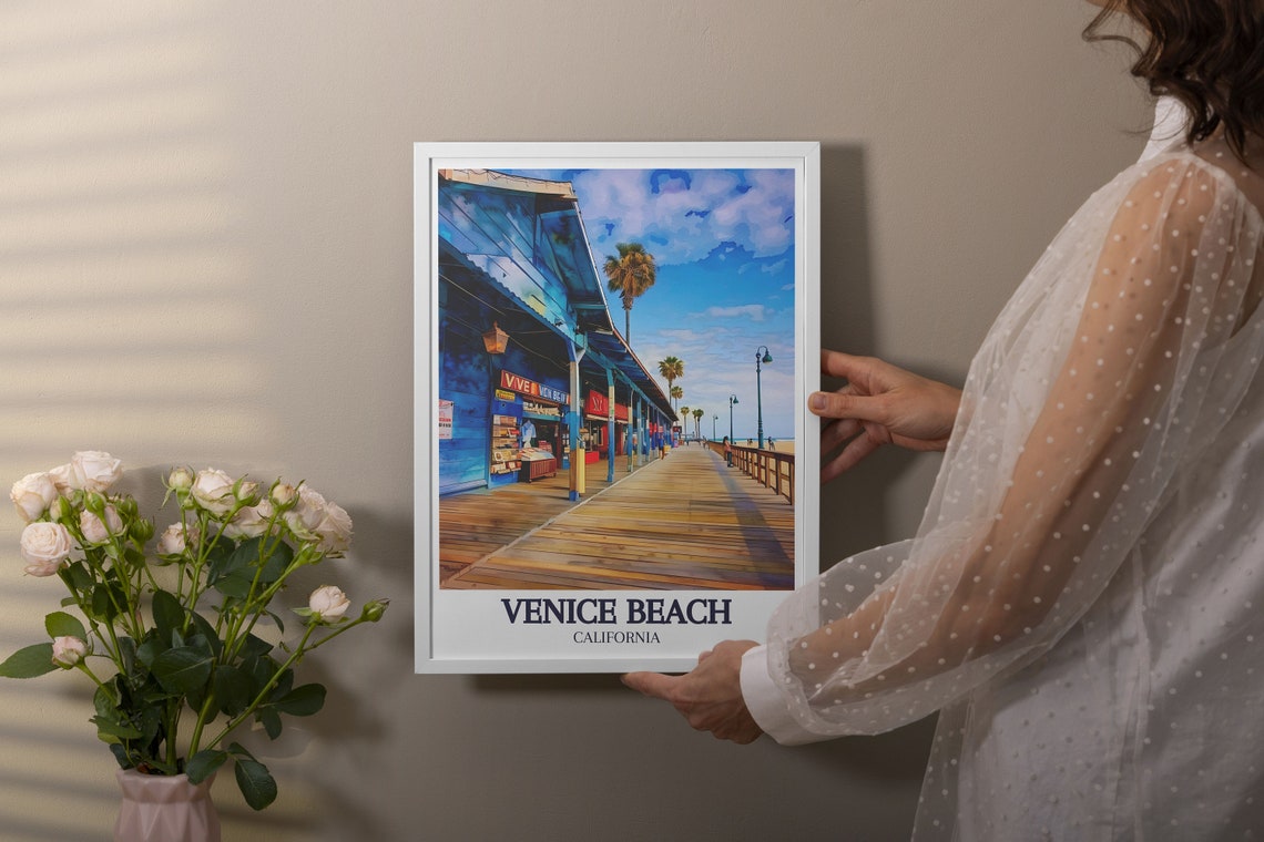 Venice Beach California Boardwalk Shops Street Scene Art Poster - Image 2