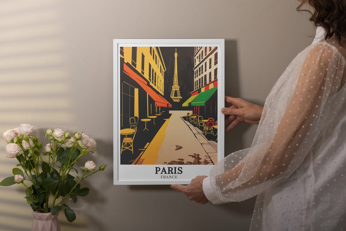 Paris Eiffel Tower Night Cafe Street Noir Style Travel Poster - Image 2