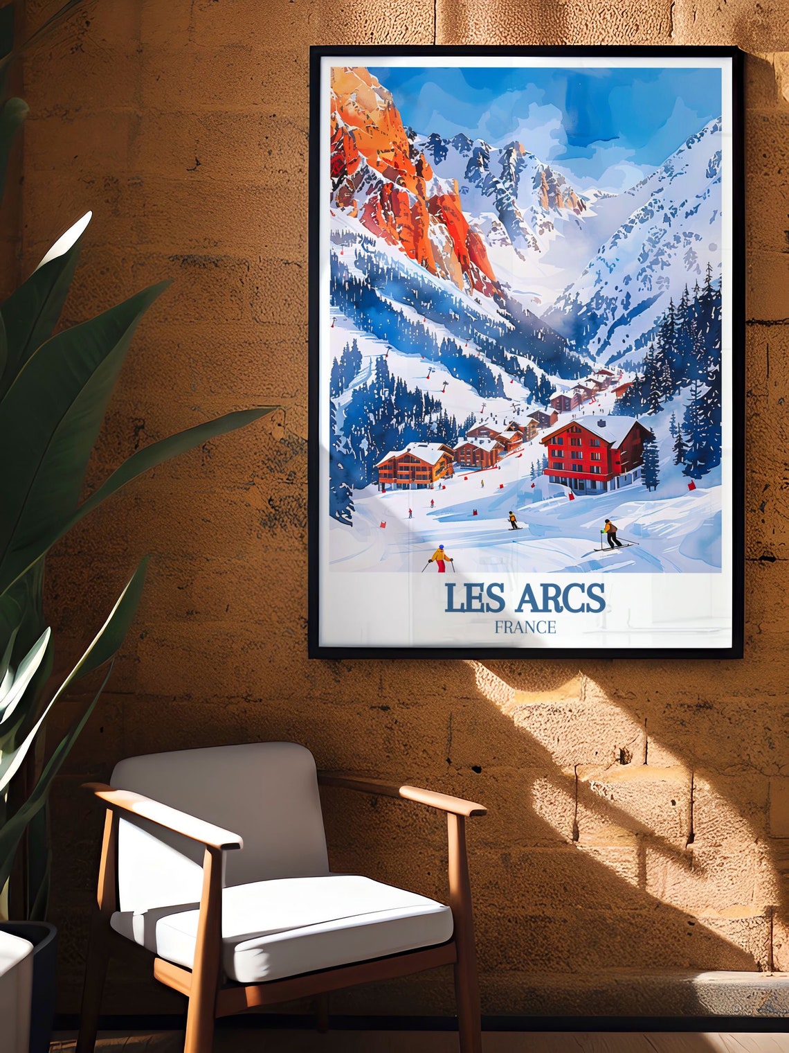 Les Arcs France Ski Resort Valley With Red Chalets Snow Travel Poster - Image 2