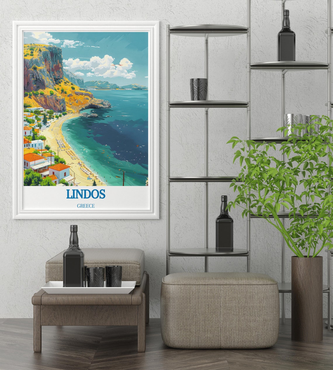 Lindos Rhodes Coastal Bay Whitewashed Town Greece Travel Poster - Image 3