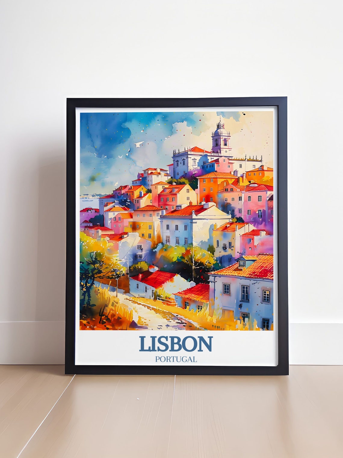 Lisbon Portugal Alfama District Colorful Watercolor Travel Print - Image 4