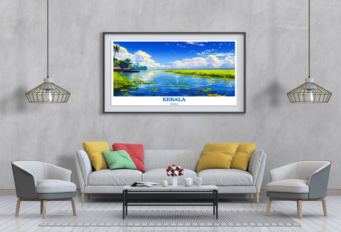Kerala India Backwaters Houseboat Bright Blue Sky Travel Poster - Image 2