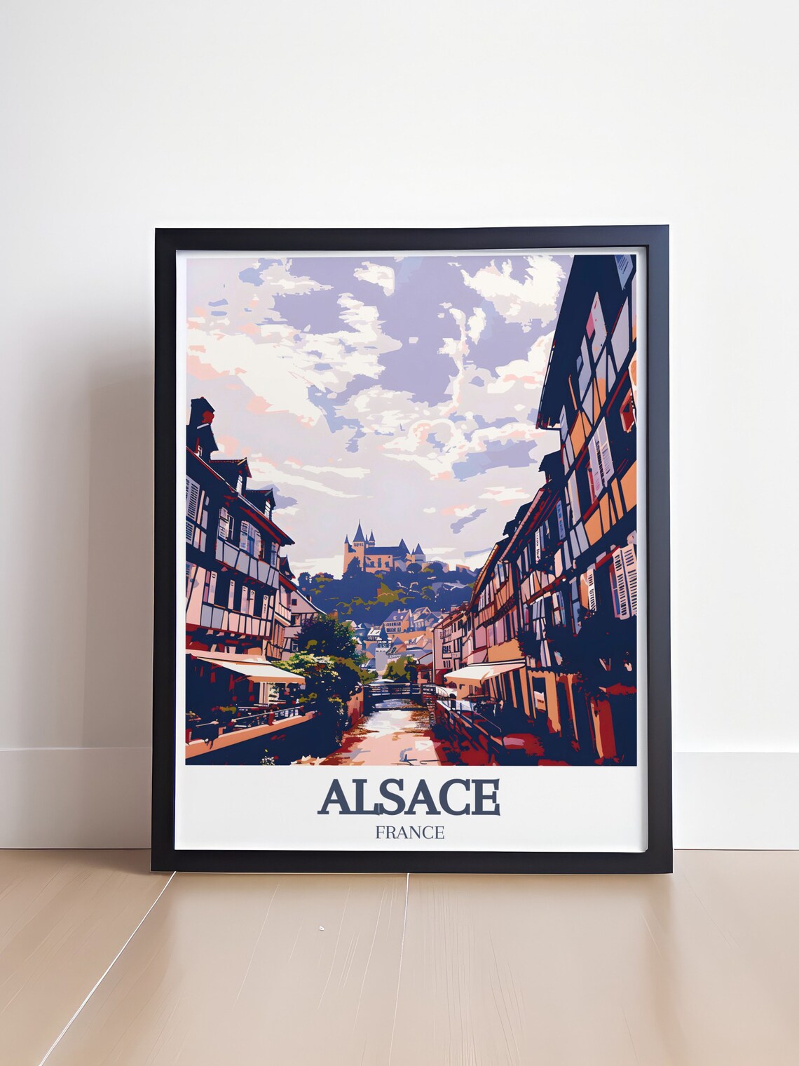 Alsace Half Timbered Village Street Castle View Travel Art Poster - Image 2
