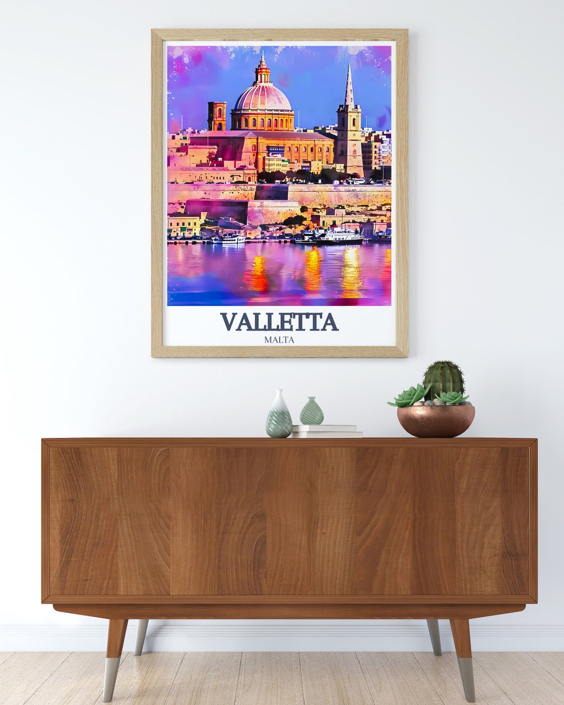Valletta Malta Grand Harbour Night Lights Dome Church Poster - Image 3