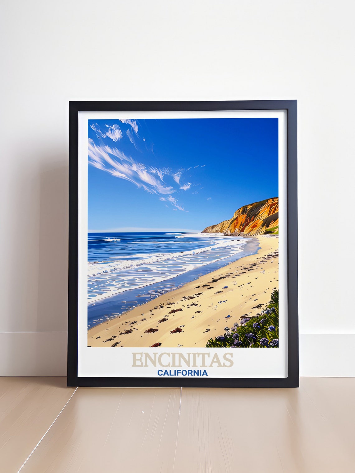 Encinitas California Swamis Beach Cliffs Surf Shore Waves Poster - Image 4