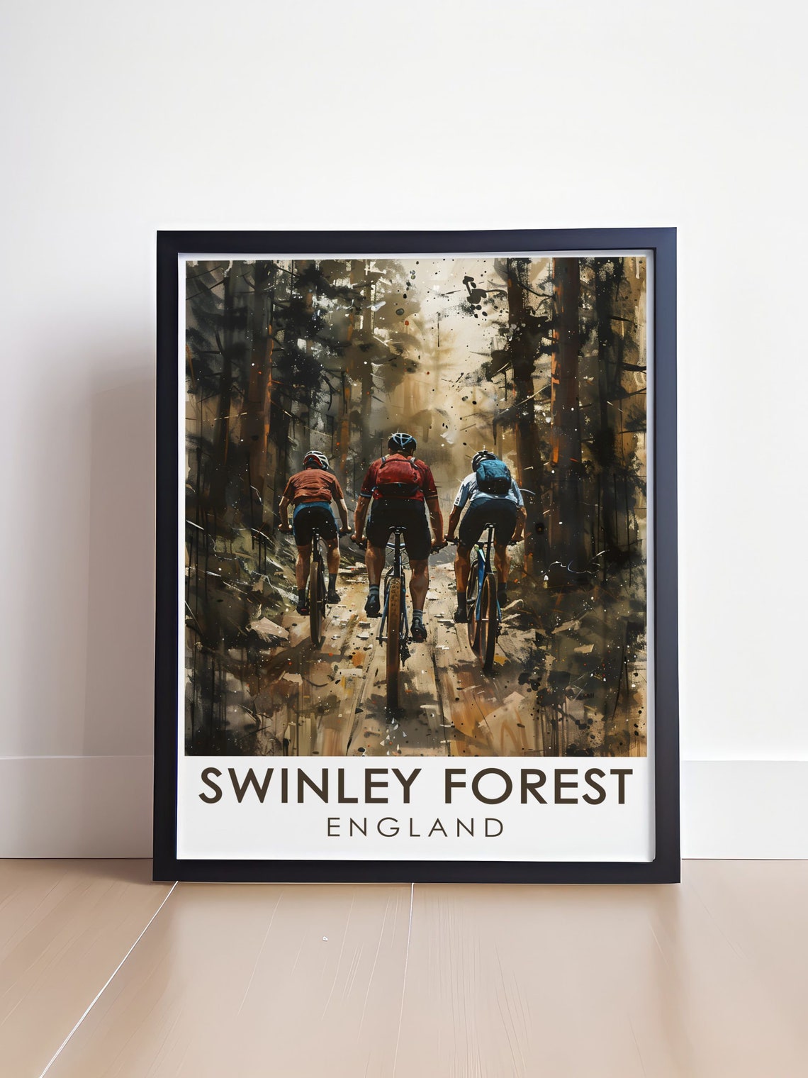 Swinley Forest England Mountain Bikers Trail Watercolor Poster - Image 4