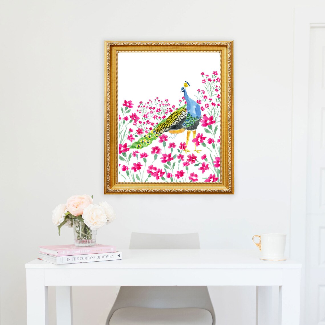 Peacock Bohemian Wall Art Print, Tropical Bird