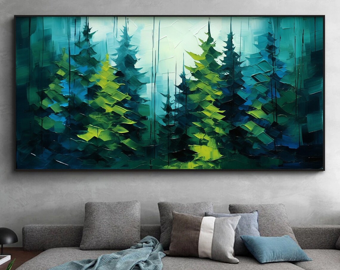 Custom Abstract Forest Oil Painting, Minimalist Art Print