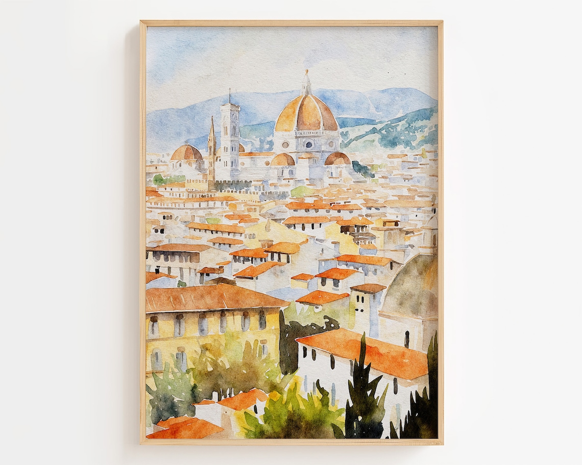 Florence Watercolor Travel Poster, Italian Cityscape