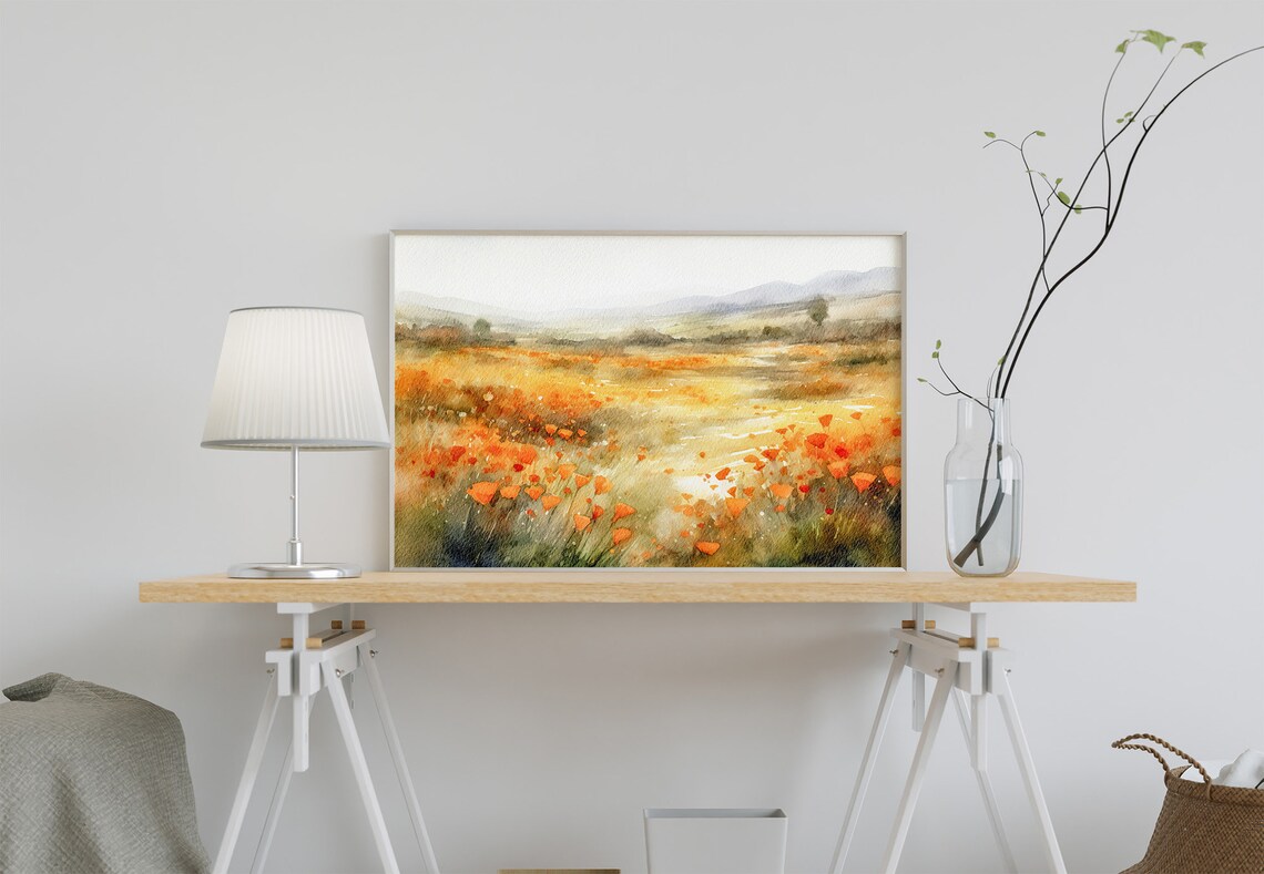 California Poppy Watercolor Art Print, California Valley - Image 4